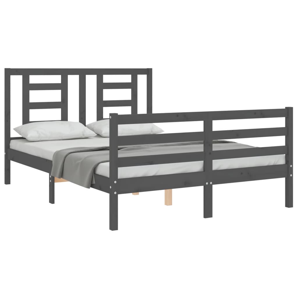 Estrutura de cama com cabeceira 140x190 cm madeira maciça cinza