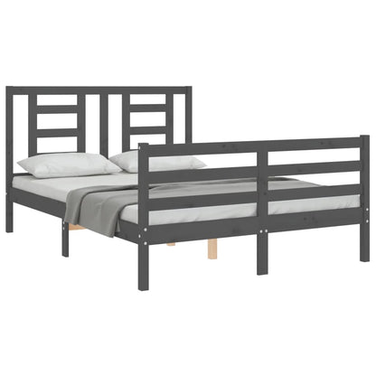 Estrutura de cama com cabeceira 140x190 cm madeira maciça cinza