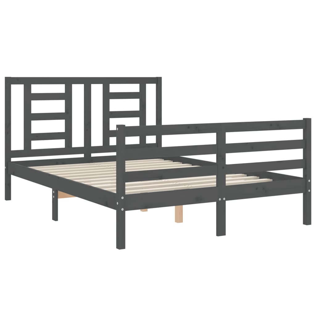 Estrutura de cama com cabeceira 140x190 cm madeira maciça cinza