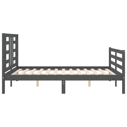 Estrutura de cama com cabeceira 140x190 cm madeira maciça cinza