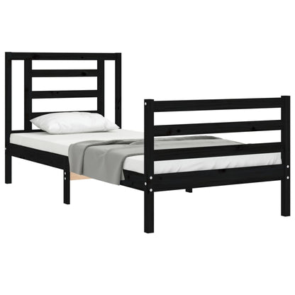 Estrutura de cama com cabeceira 90x200 cm madeira maciça preto