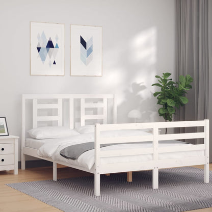 Estrutura de cama com cabeceira 140x200cm madeira maciça branco