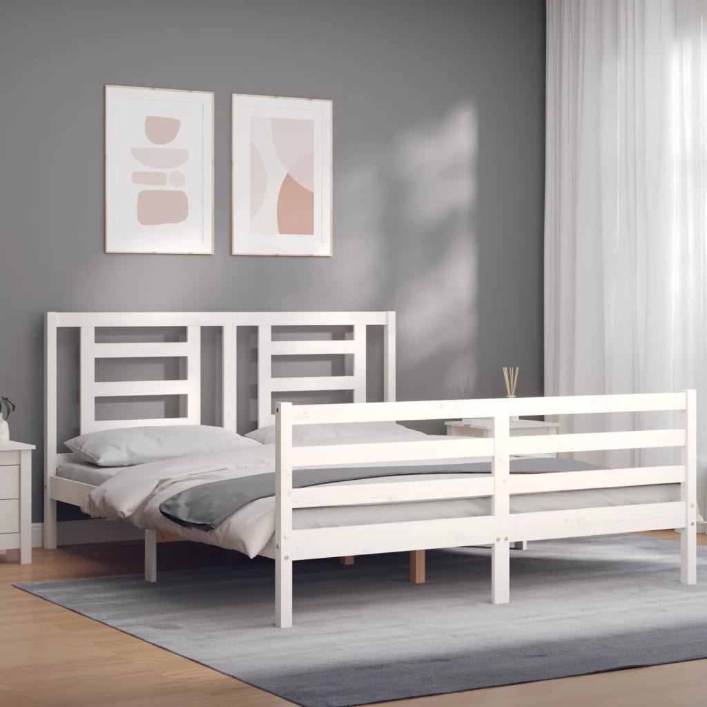 Estrutura de cama King Size com cabeceira madeira maciça branco