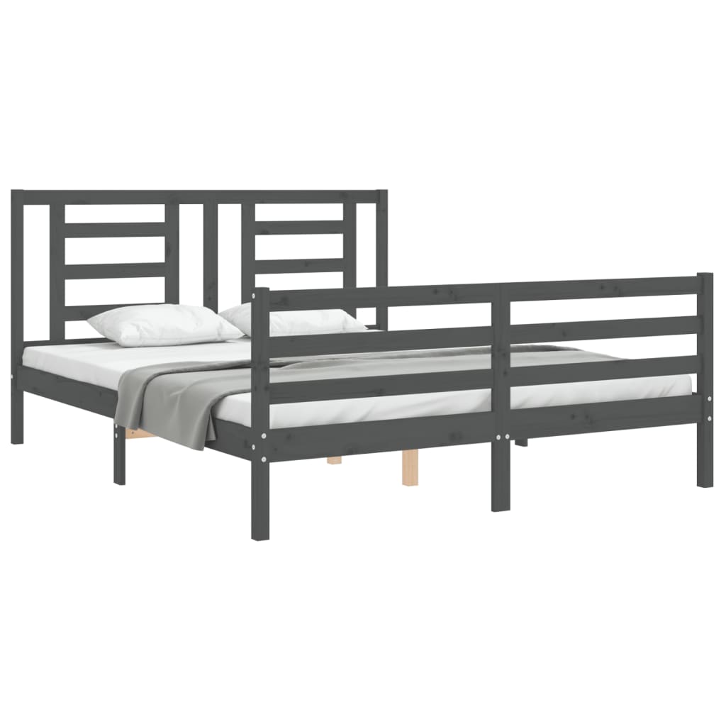 Estrutura de cama com cabeceira 160x200 cm madeira maciça cinza