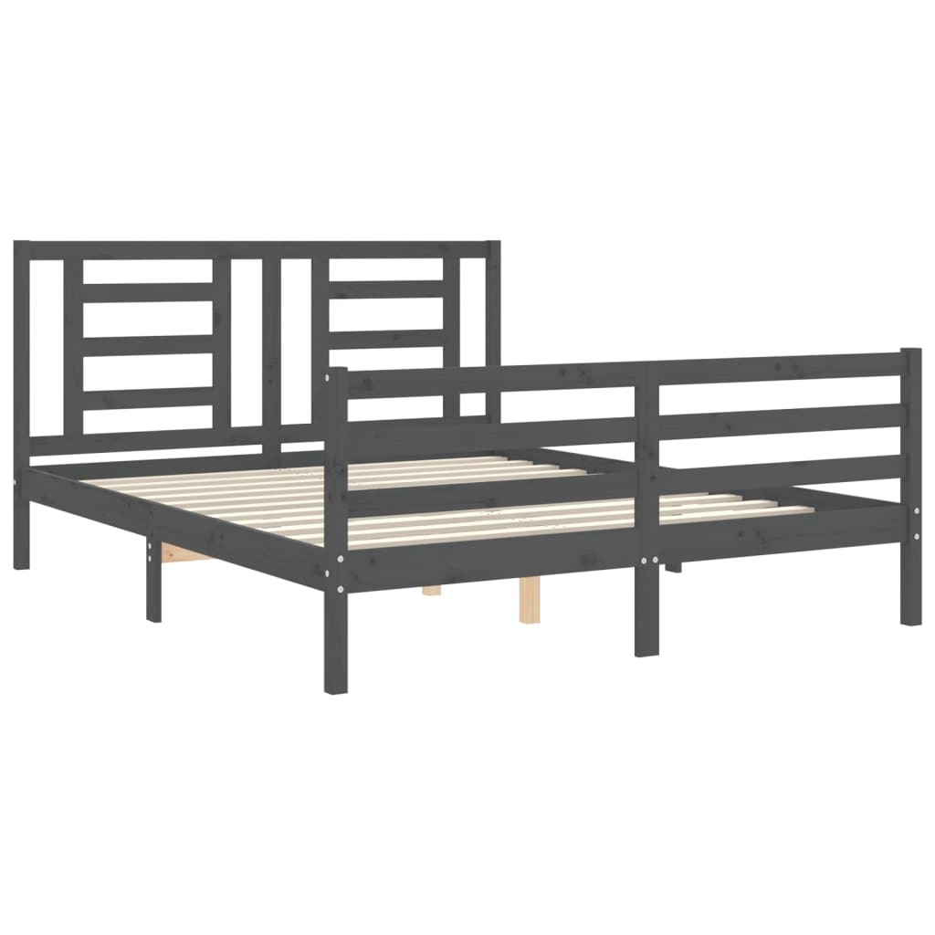 Estrutura de cama com cabeceira 160x200 cm madeira maciça cinza