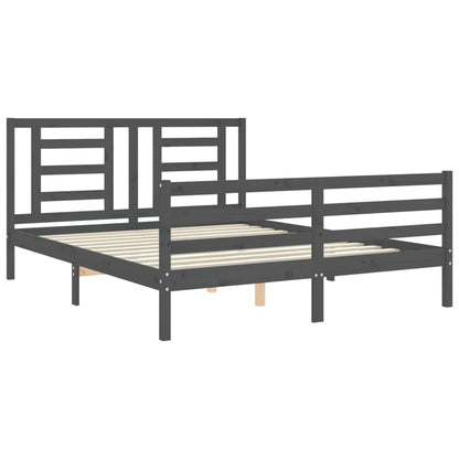 Estrutura de cama com cabeceira 160x200 cm madeira maciça cinza