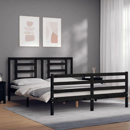 Estrutura de cama com cabeceira 160x200 cm madeira maciça preto