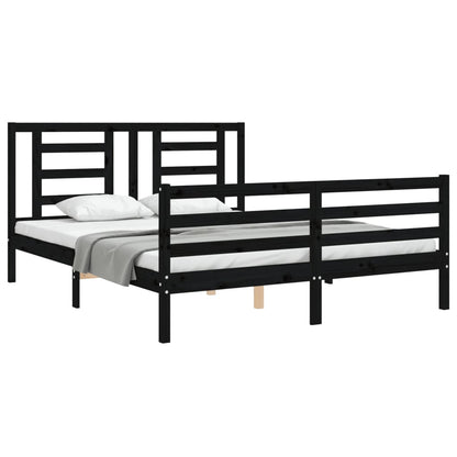 Estrutura de cama com cabeceira 160x200 cm madeira maciça preto