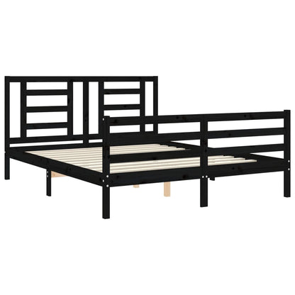 Estrutura de cama com cabeceira 160x200 cm madeira maciça preto