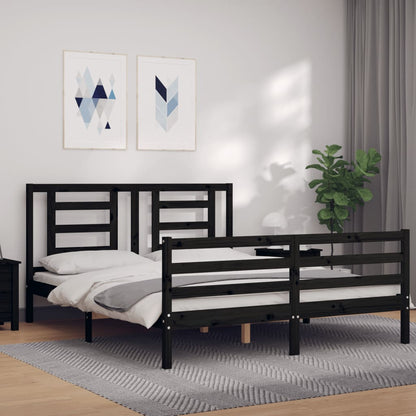 Estrutura de cama com cabeceira 160x200 cm madeira maciça preto