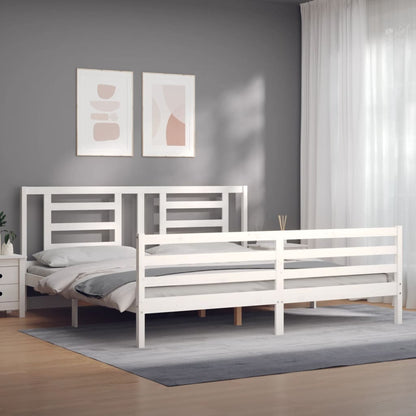 Estrutura de cama com cabeceira 200x200cm madeira maciça branco