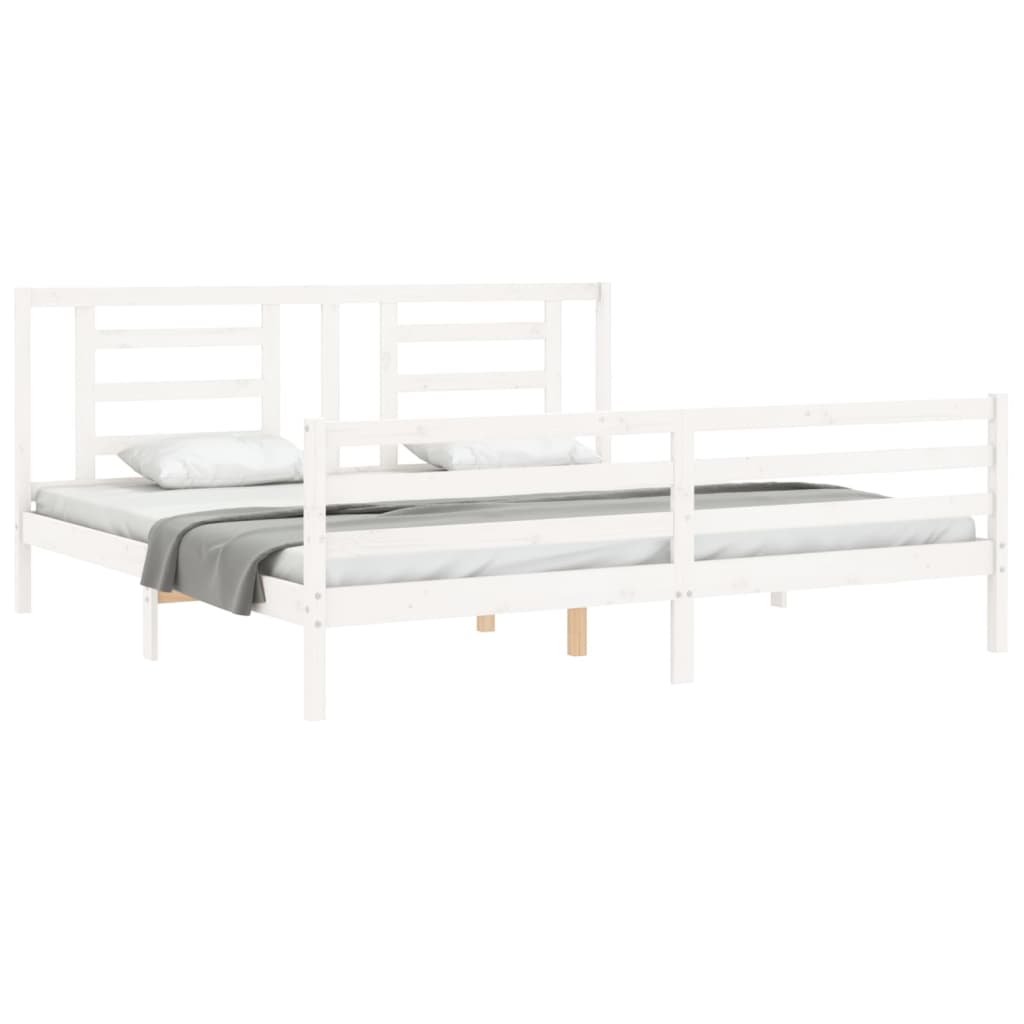 Estrutura de cama com cabeceira 200x200cm madeira maciça branco