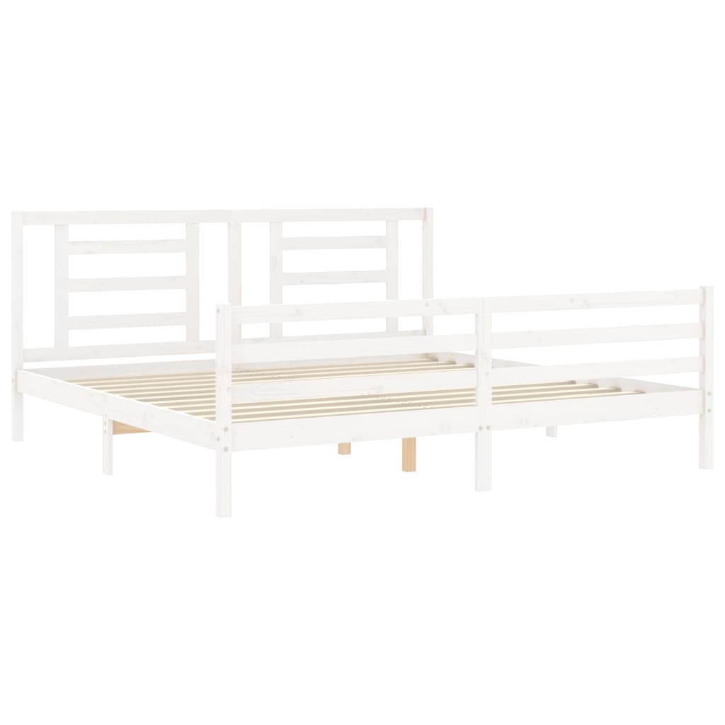 Estrutura de cama com cabeceira 200x200cm madeira maciça branco