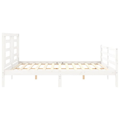 Estrutura de cama com cabeceira 200x200cm madeira maciça branco