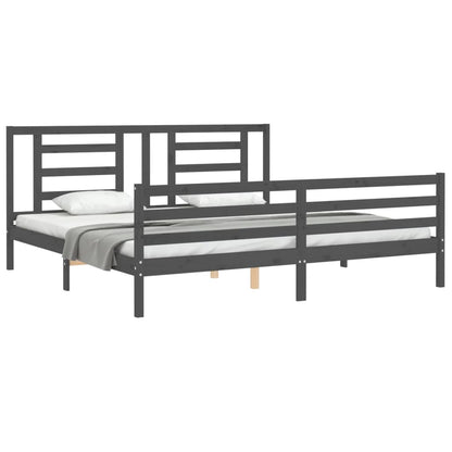 Estrutura de cama com cabeceira 200x200 cm madeira maciça cinza