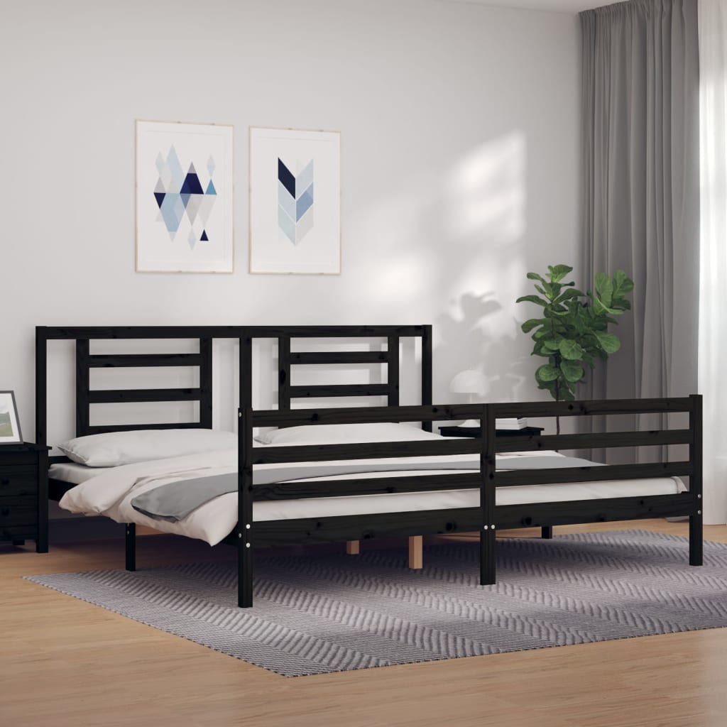 Estrutura de cama com cabeceira 200x200 cm madeira maciça preto