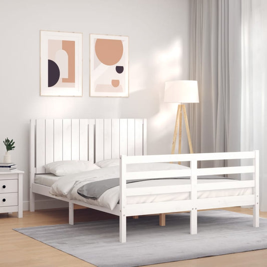 Estrutura de cama com cabeceira 140x190cm madeira maciça branco