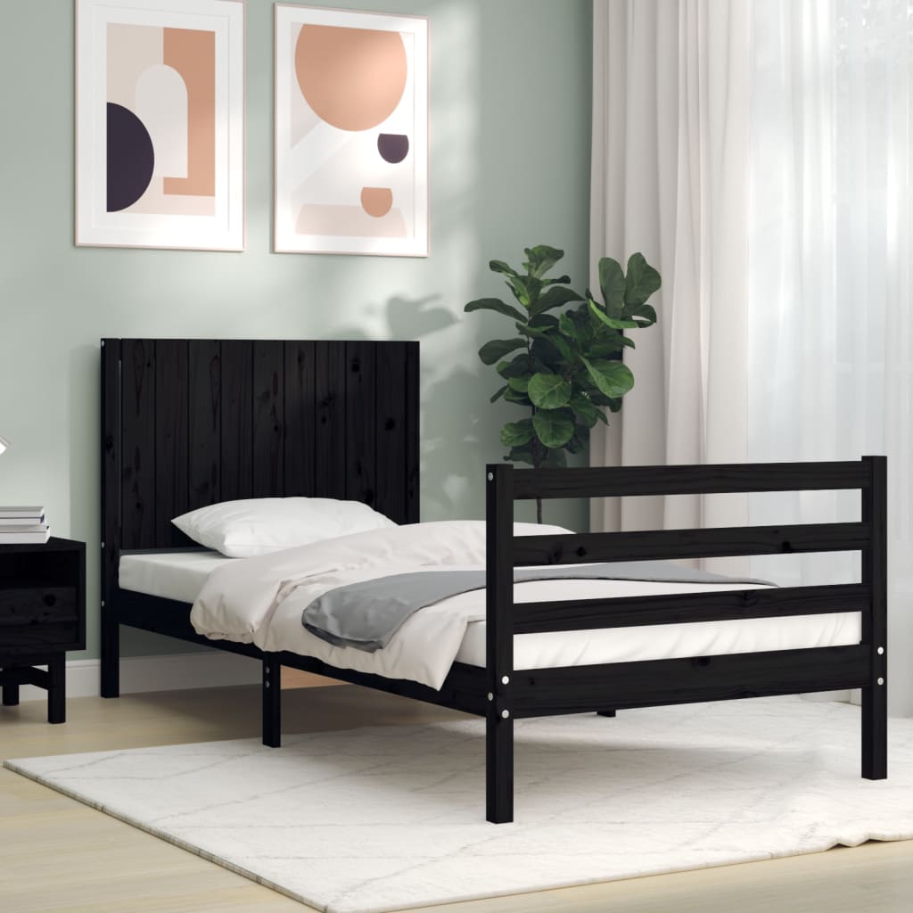 Estrutura de cama com cabeceira 90x200 cm madeira maciça preto