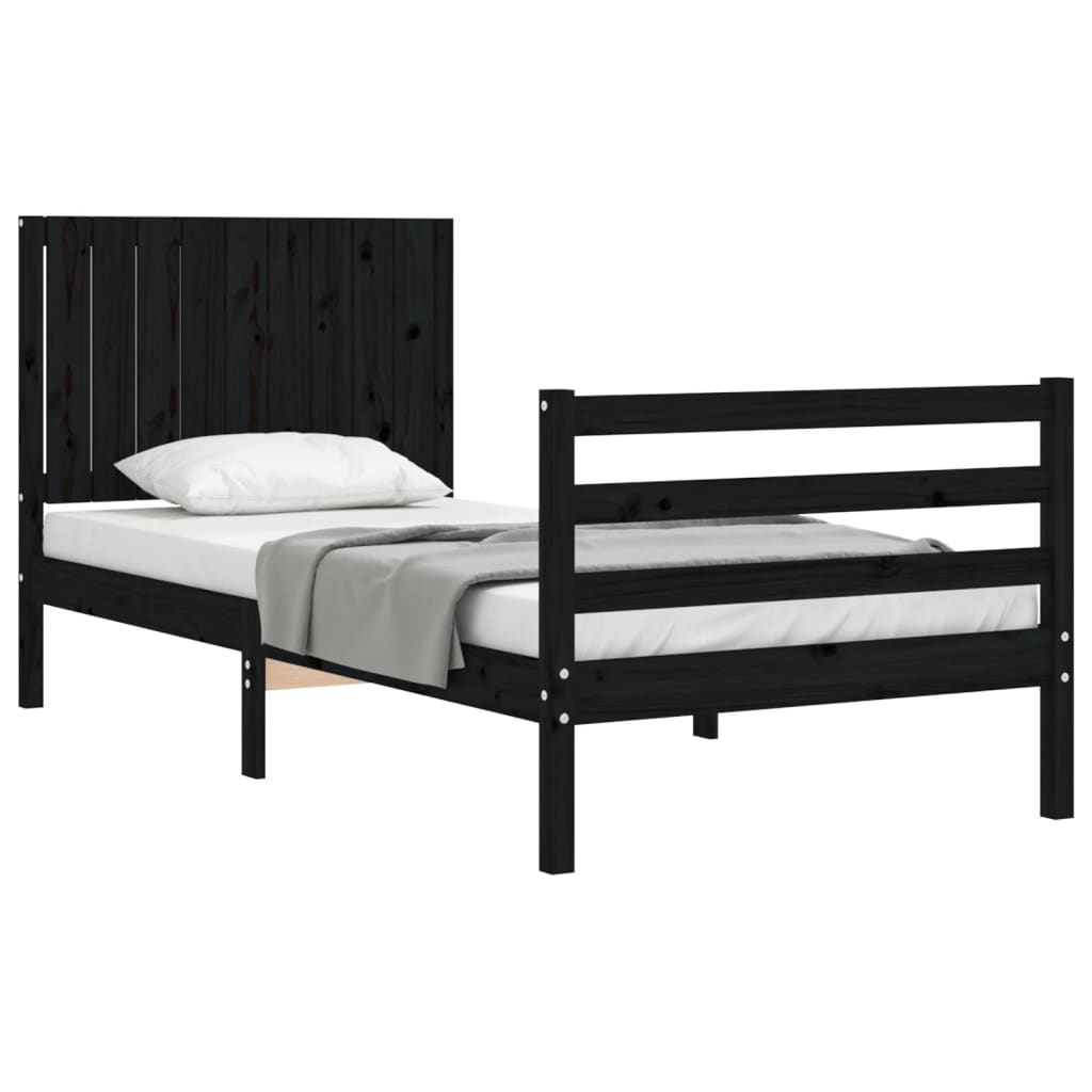 Estrutura de cama com cabeceira 90x200 cm madeira maciça preto