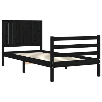 Estrutura de cama com cabeceira 90x200 cm madeira maciça preto