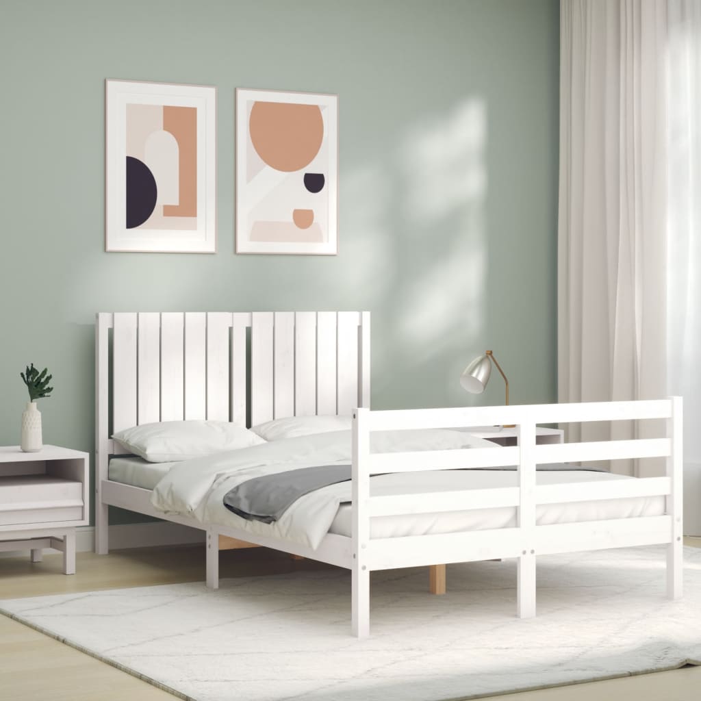 Estrutura de cama com cabeceira 120x200cm madeira maciça branco