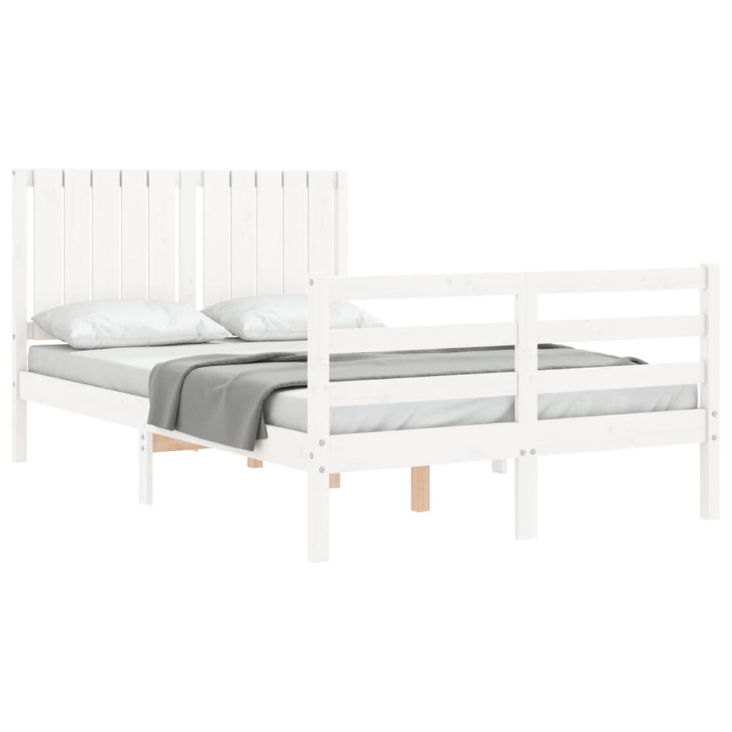 Estrutura de cama com cabeceira 120x200cm madeira maciça branco