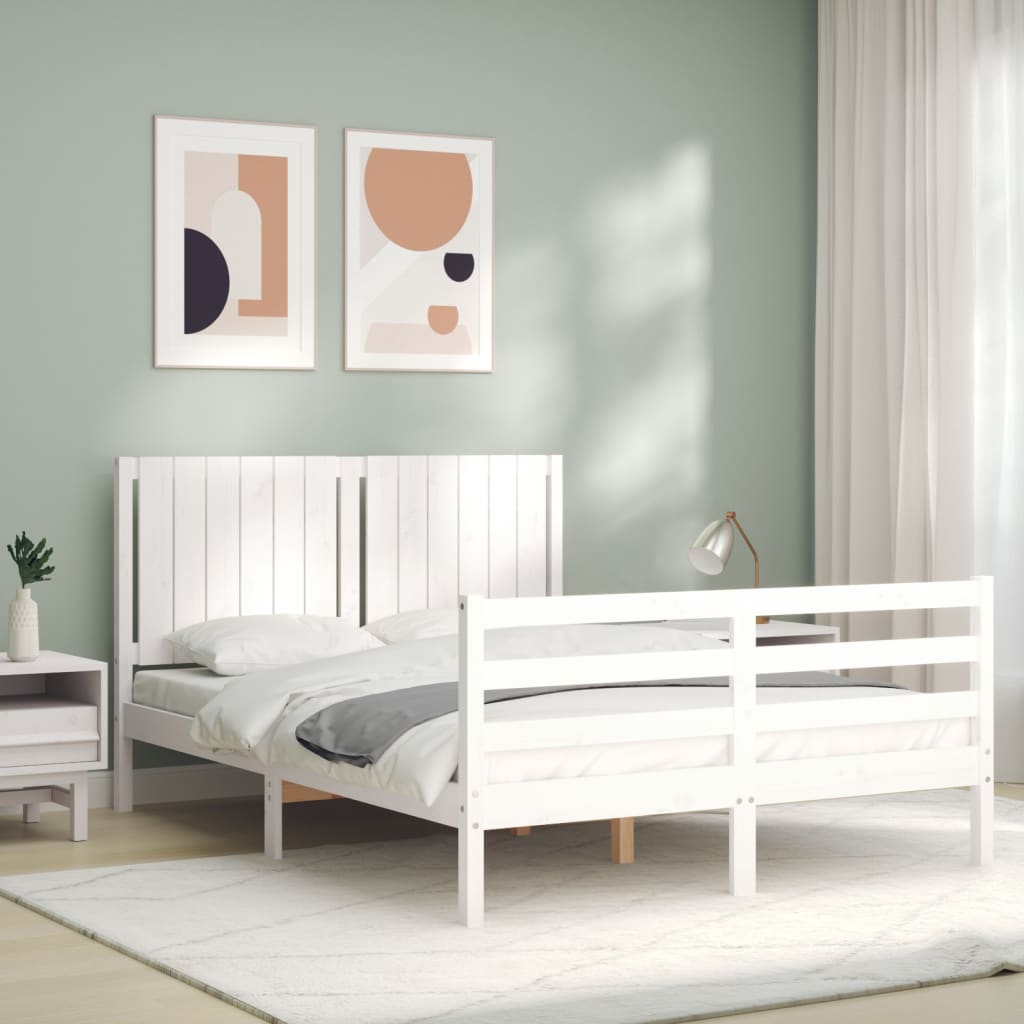 Estrutura de cama com cabeceira 140x200cm madeira maciça branco