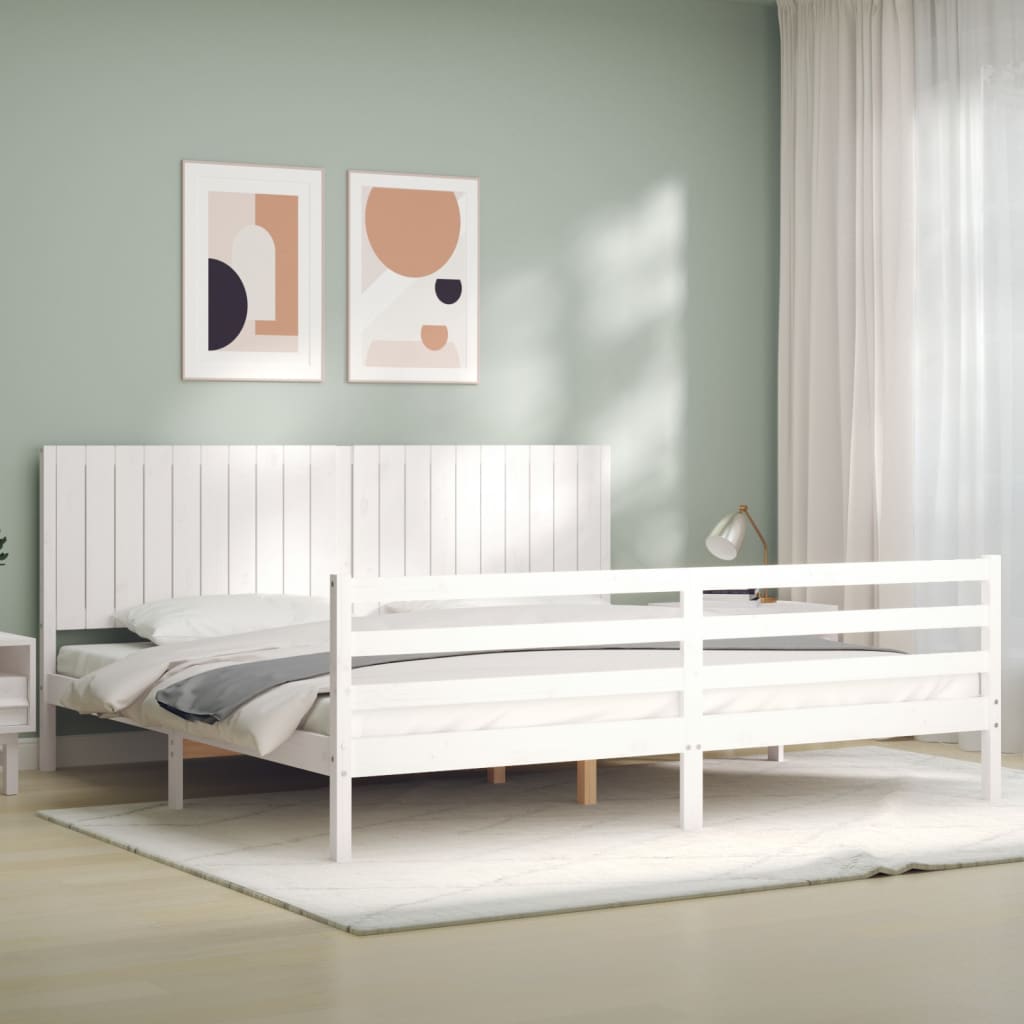 Estrutura de cama com cabeceira 200x200cm madeira maciça branco