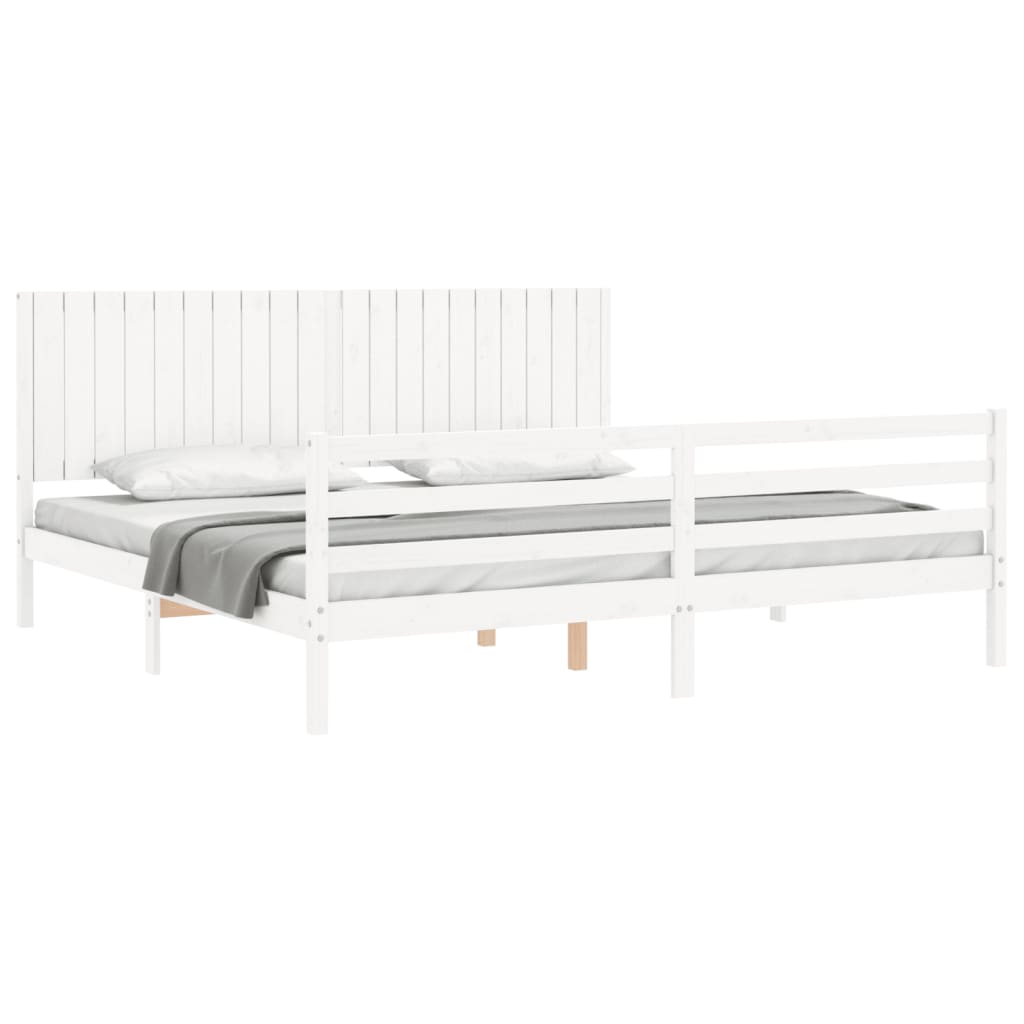 Estrutura de cama com cabeceira 200x200cm madeira maciça branco