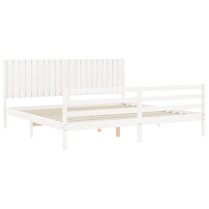 Estrutura de cama com cabeceira 200x200cm madeira maciça branco