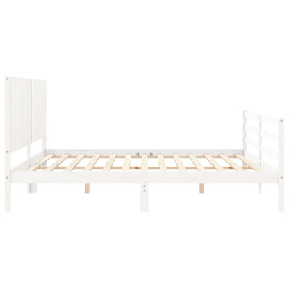 Estrutura de cama com cabeceira 200x200cm madeira maciça branco