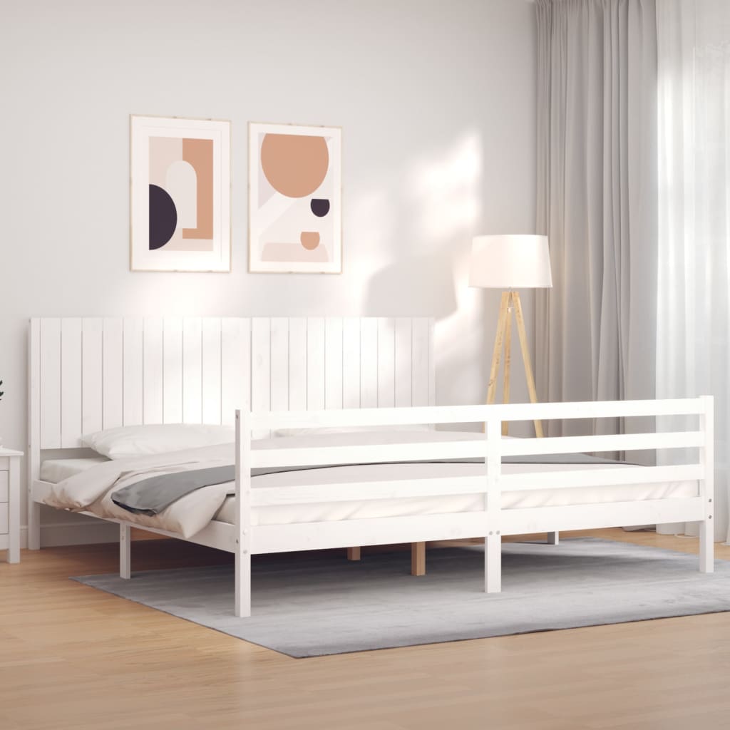 Estrutura de cama com cabeceira 200x200cm madeira maciça branco