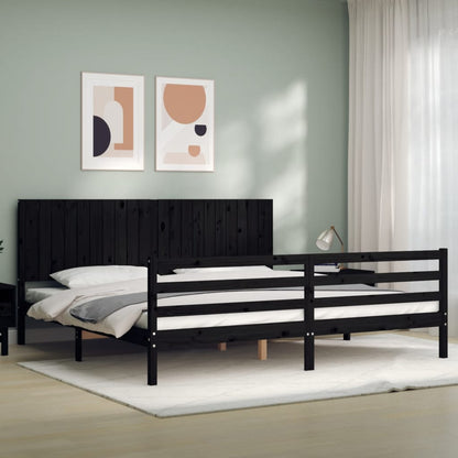 Estrutura de cama com cabeceira 200x200 cm madeira maciça preto