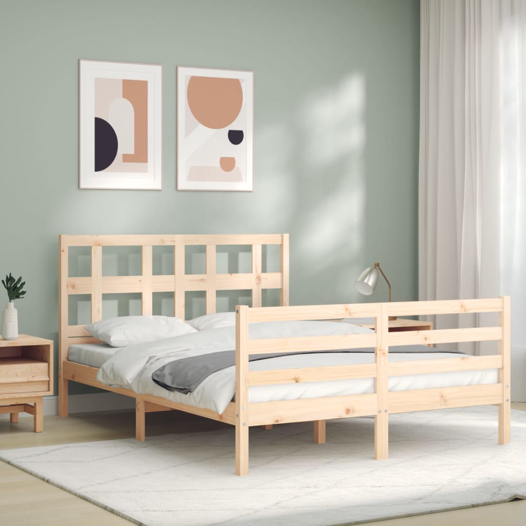 Estrutura de cama com cabeceira 140x190 cm madeira maciça