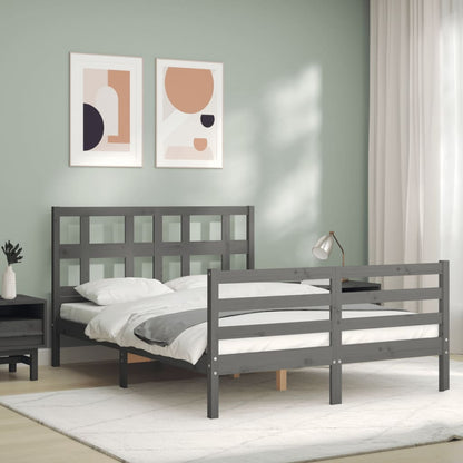 Estrutura de cama com cabeceira 140x190 cm madeira maciça cinza