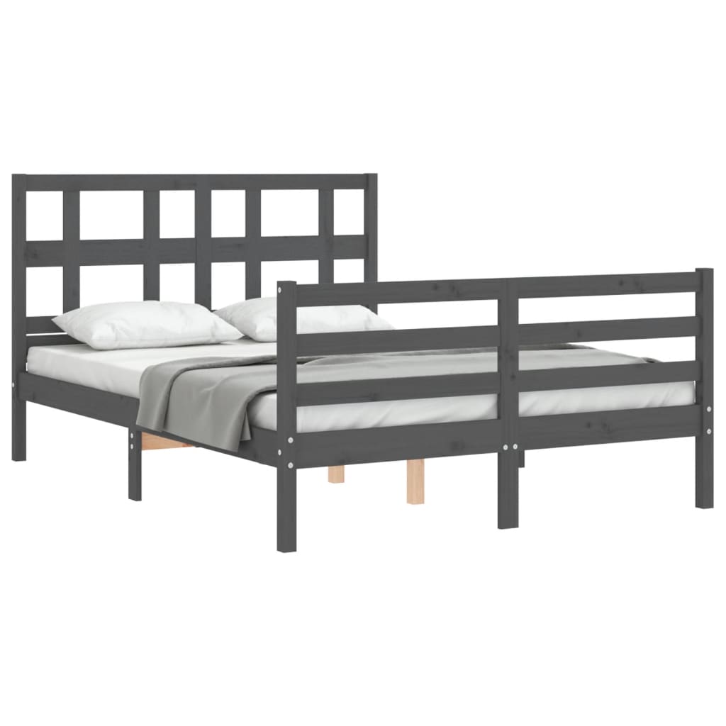 Estrutura de cama com cabeceira 140x190 cm madeira maciça cinza