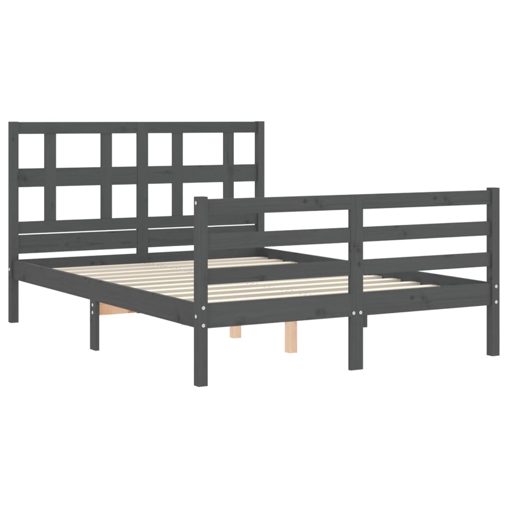 Estrutura de cama com cabeceira 140x190 cm madeira maciça cinza