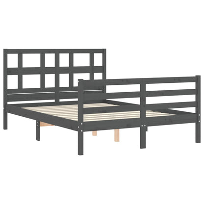 Estrutura de cama com cabeceira 140x190 cm madeira maciça cinza