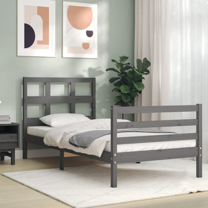 Estrutura de cama com cabeceira 90x200 cm madeira maciça cinza