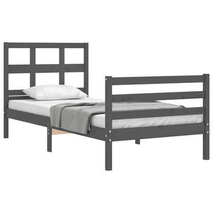 Estrutura de cama com cabeceira 90x200 cm madeira maciça cinza