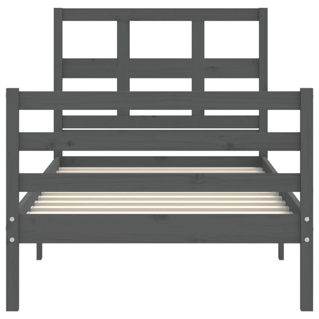 Estrutura de cama com cabeceira 90x200 cm madeira maciça cinza