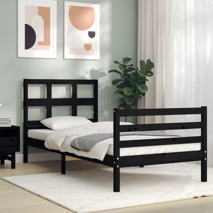 Estrutura de cama com cabeceira 90x200 cm madeira maciça preto