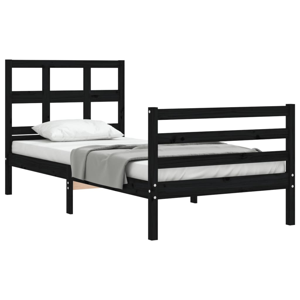 Estrutura de cama com cabeceira 90x200 cm madeira maciça preto