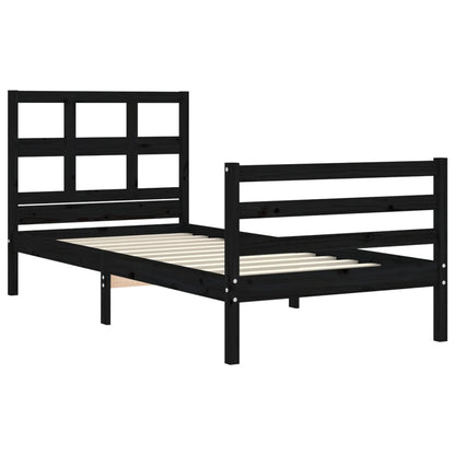 Estrutura de cama com cabeceira 90x200 cm madeira maciça preto