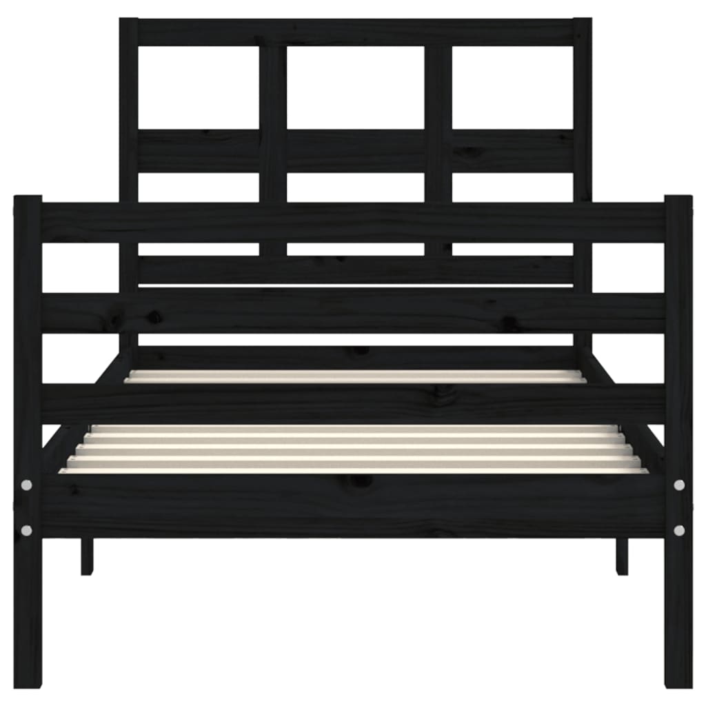 Estrutura de cama com cabeceira 90x200 cm madeira maciça preto