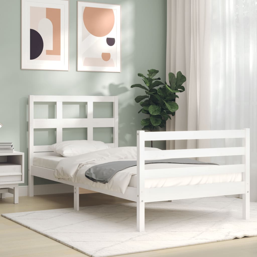 Estrutura de cama com cabeceira 100x200cm madeira maciça branco