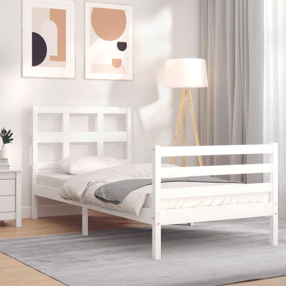 Estrutura de cama com cabeceira 100x200cm madeira maciça branco