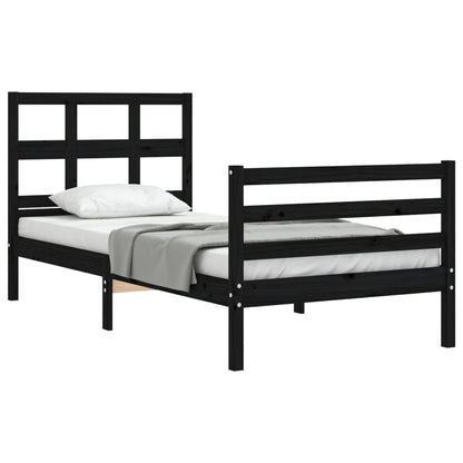 Estrutura de cama com cabeceira 100x200 cm madeira maciça preto