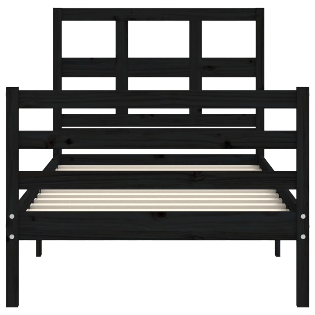 Estrutura de cama com cabeceira 100x200 cm madeira maciça preto