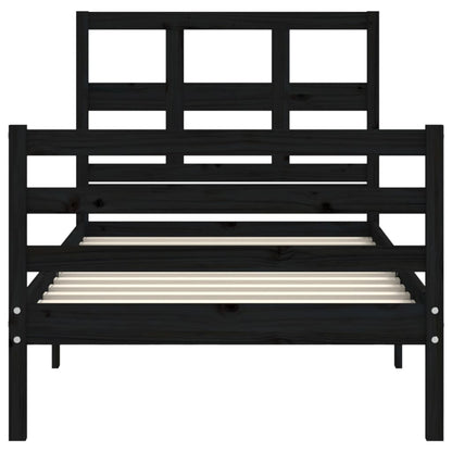 Estrutura de cama com cabeceira 100x200 cm madeira maciça preto